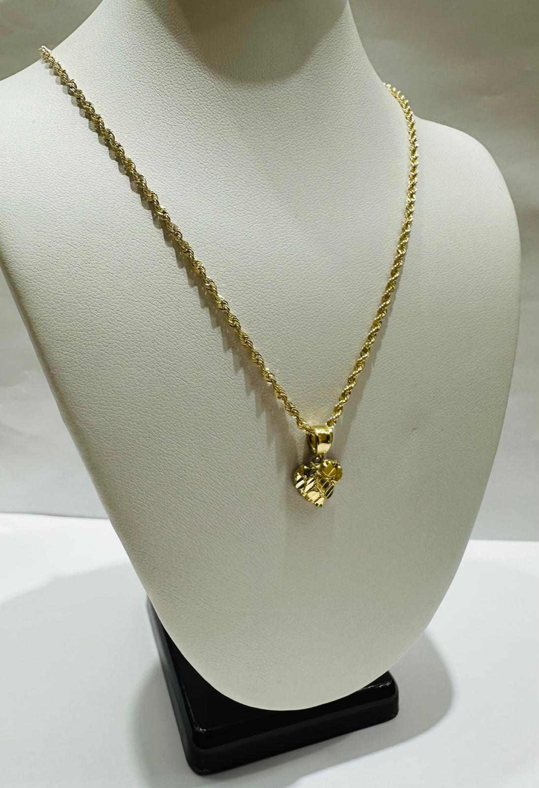 10K GOLD HEART PENDANT AND CHAIN SET  20"  2.3gm