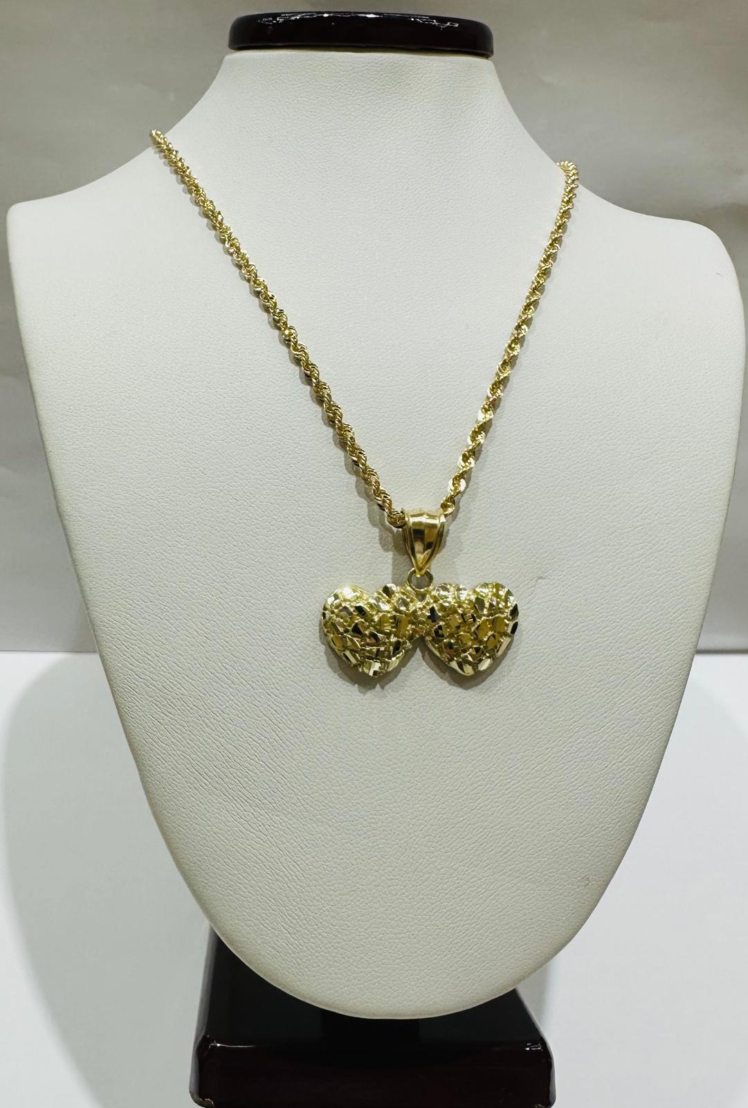 10K GOLD HEART PENDANT AND CHAIN SET  22"  6.5gm