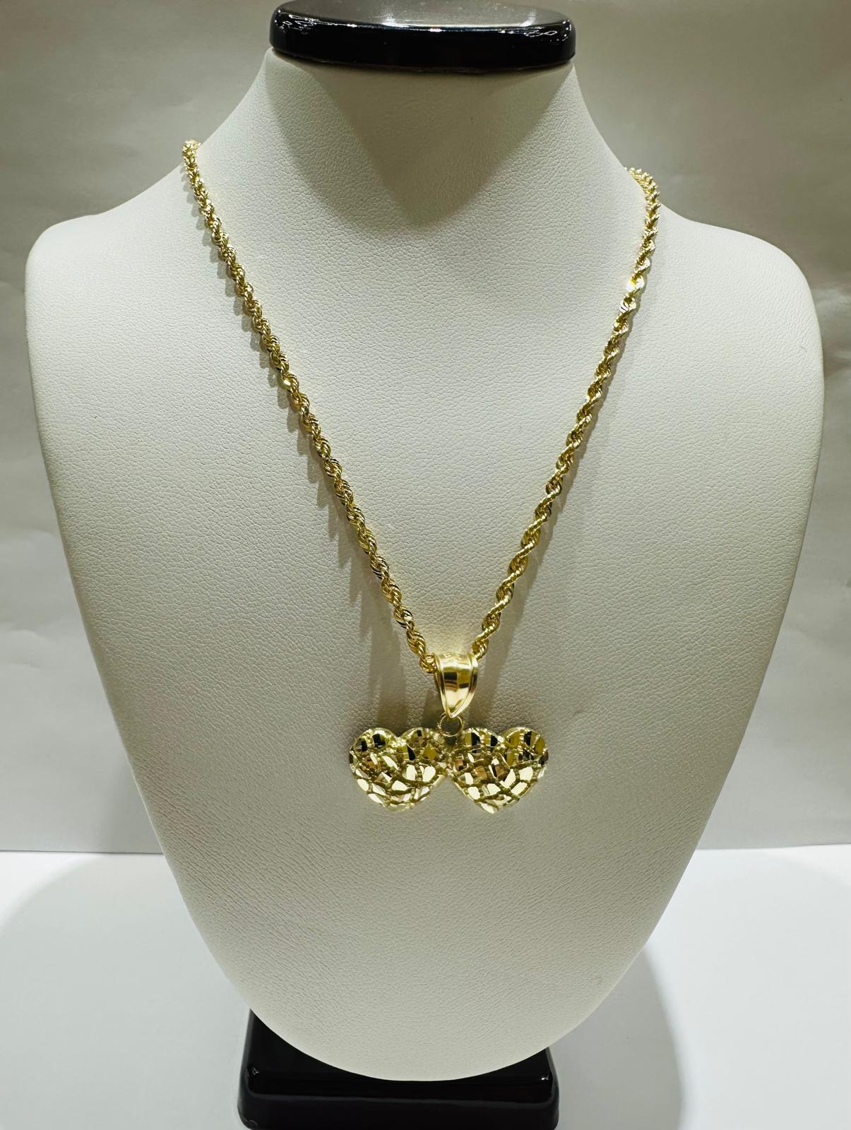 10K GOLD HEART PENDANT AND CHAIN SET  22"  6.5gm