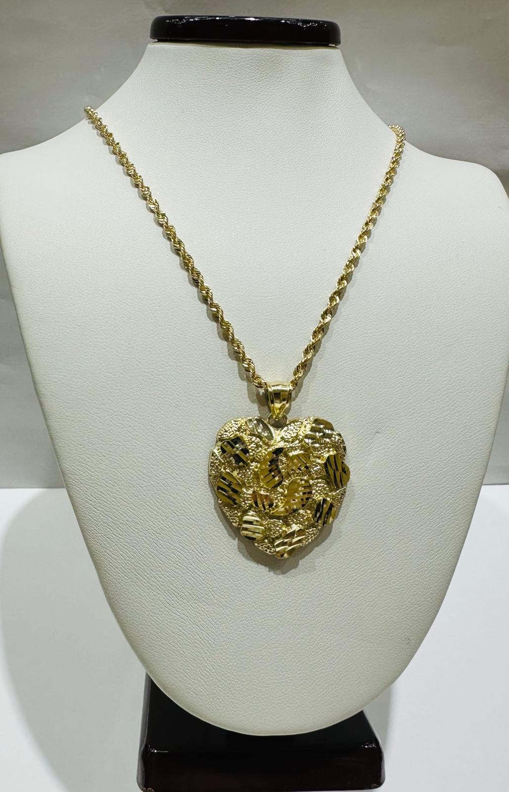 10K GOLD HEART PENDANT AND CHAIN SET  22"  6.8gm