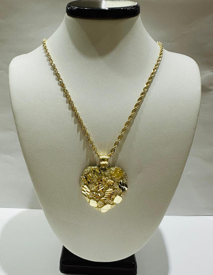 10K GOLD HEART PENDANT AND CHAIN SET  22"  6.8gm