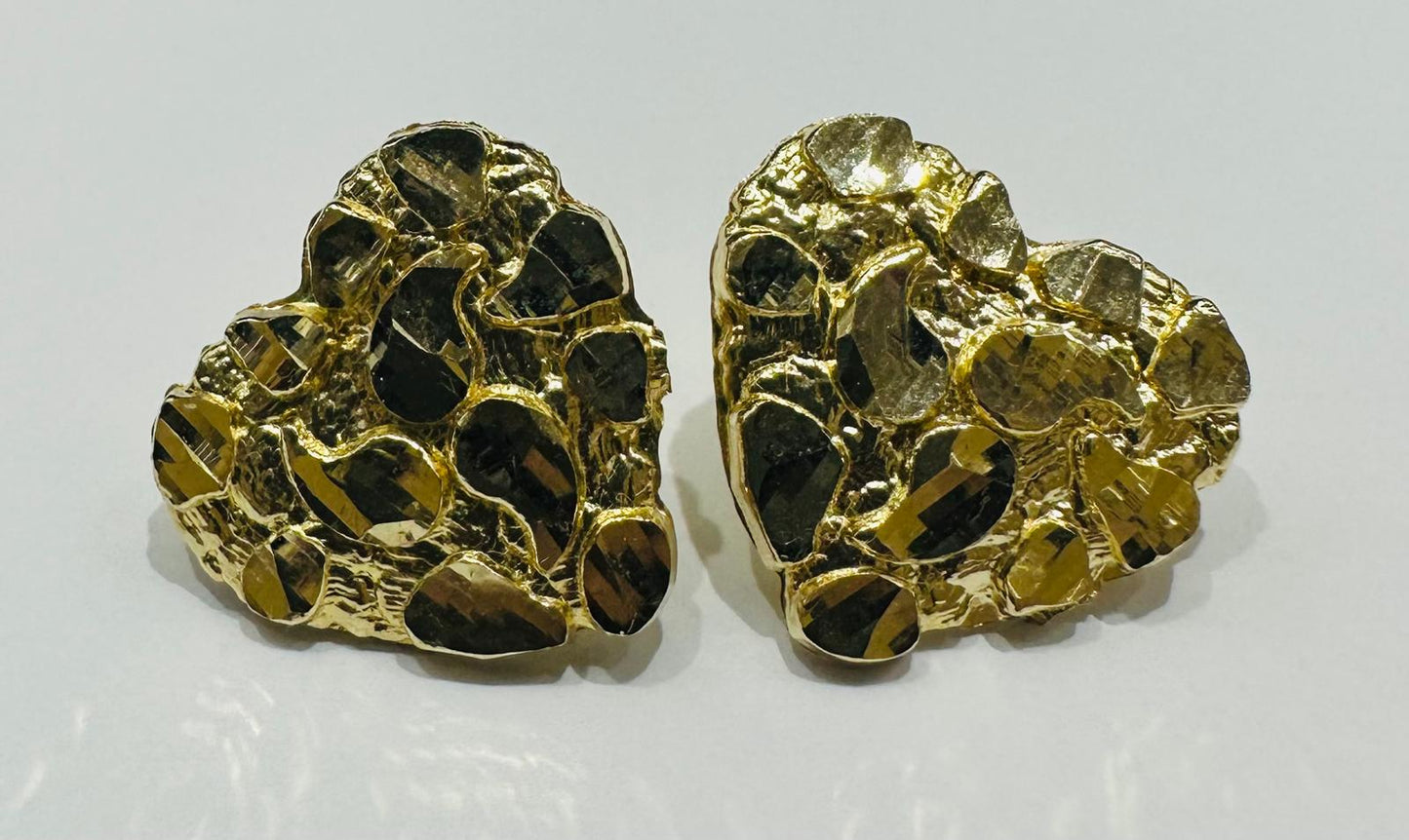10K GOLD HEART NUGGET EARRINGS- WEIGHT: 2.8gm