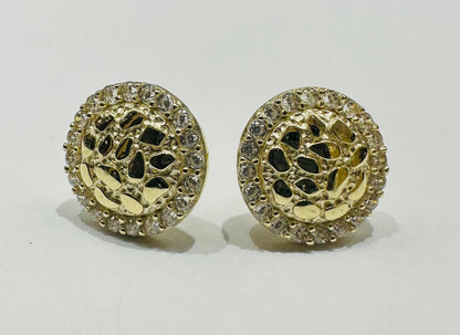10K GOLD ROUND EARRINGS WITH WHITE SAPPHIRE STONES