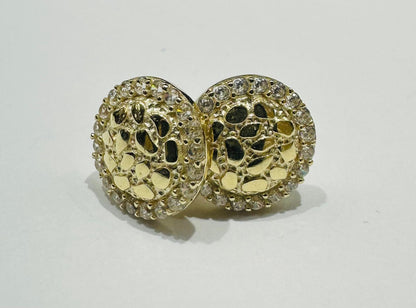 10K GOLD ROUND EARRINGS WITH WHITE SAPPHIRE STONES