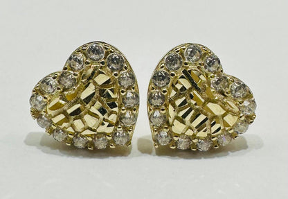 10K GOLD HEART EARRINGS WITH WHITE SAPPHIRE STONES