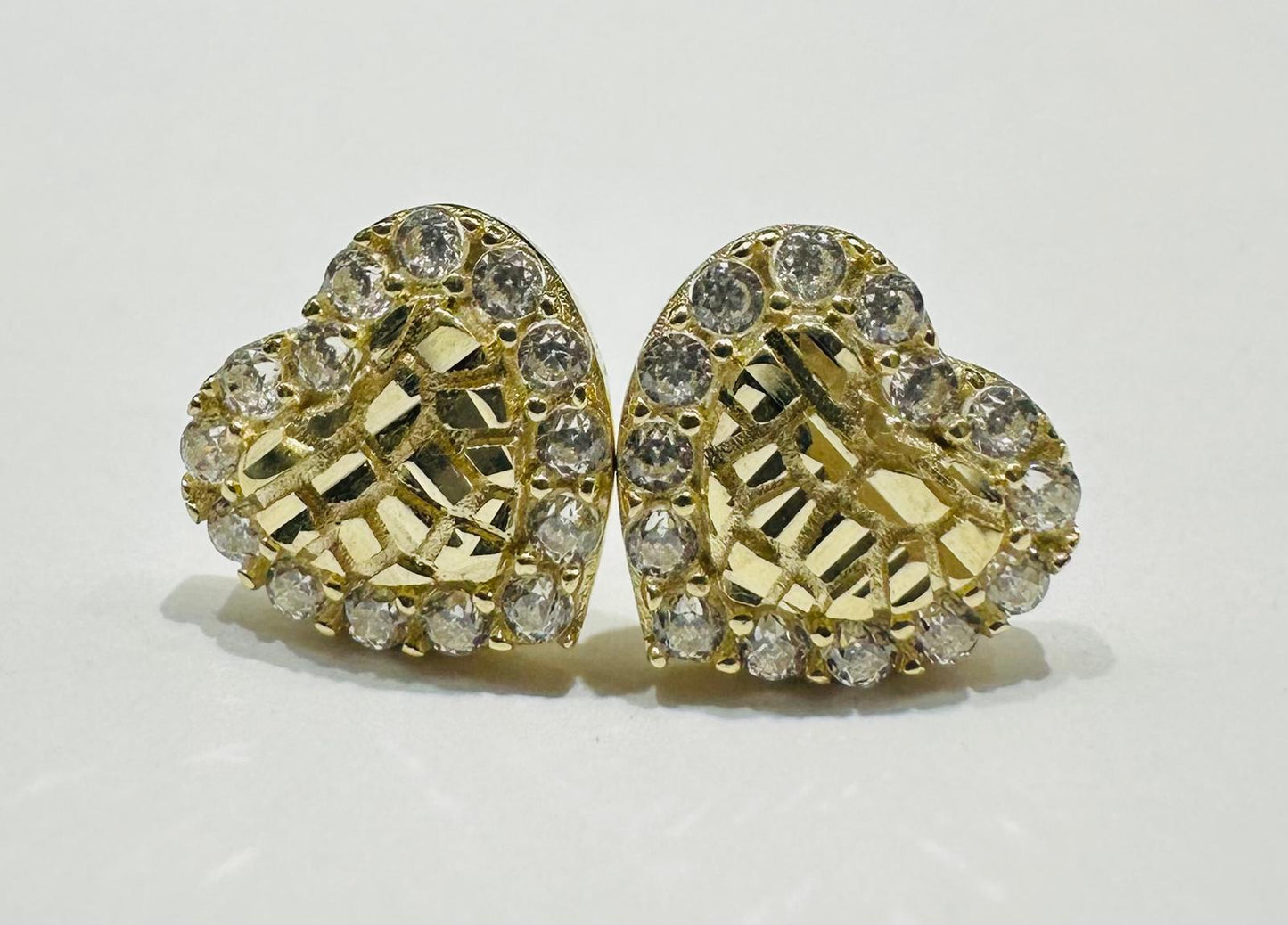 10K GOLD HEART EARRINGS WITH WHITE SAPPHIRE STONES