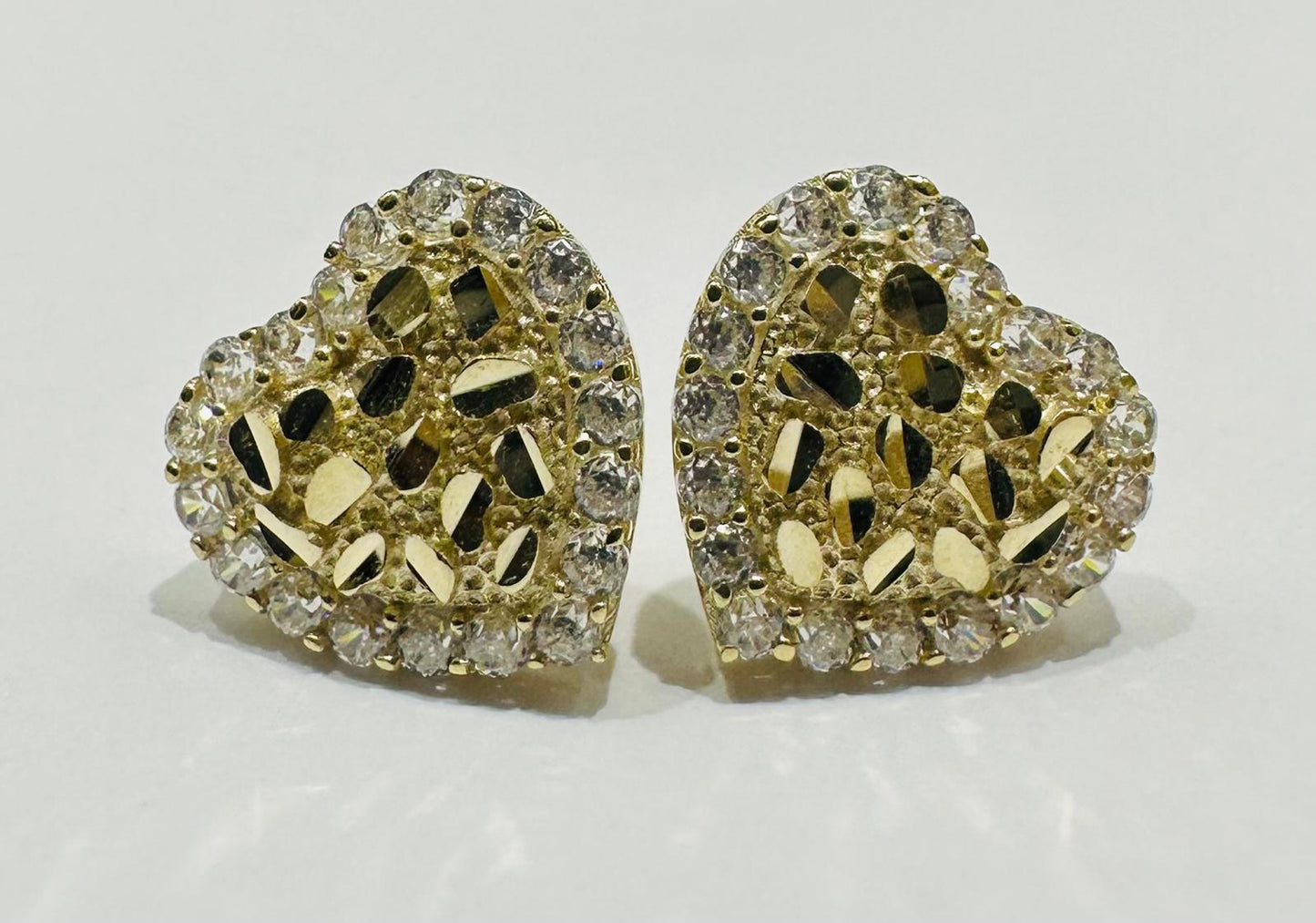 10K GOLD HEART EARRINGS WITH WHITE SAPPHIRE STONES