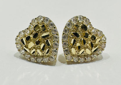 10K GOLD HEART EARRINGS WITH WHITE SAPPHIRE STONES
