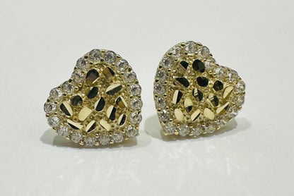 10K GOLD HEART EARRINGS WITH WHITE SAPPHIRE STONES