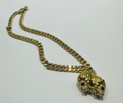 10K GOLD LION FACED CUBAN LINK CHAIN NECKLACE- WEIGHT: 22.2gm