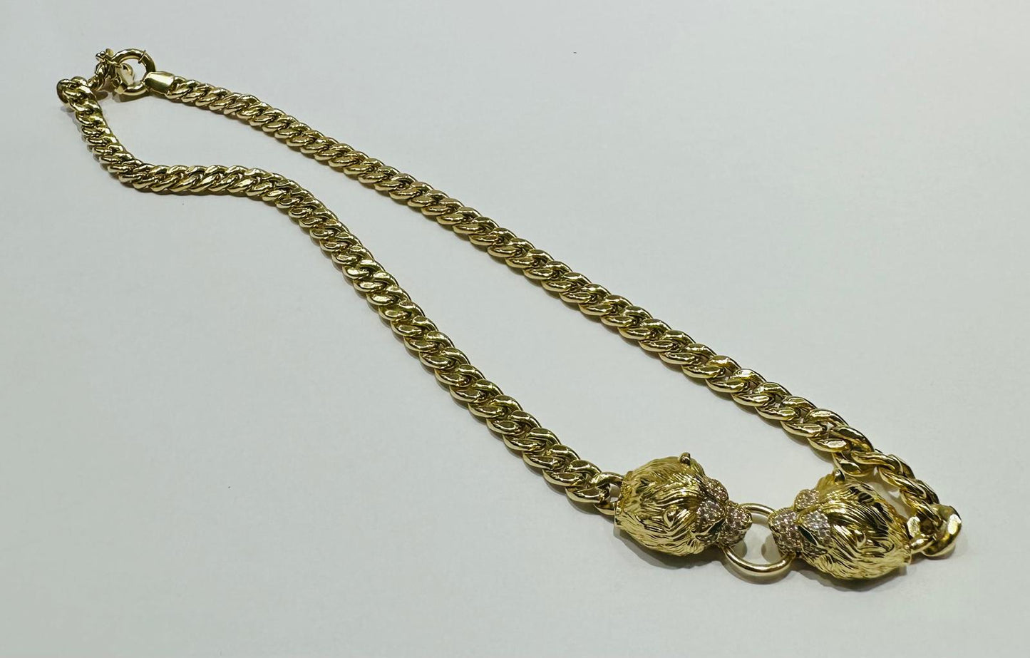 10K GOLD LION FACED CUBAN LINK CHAIN NECKLACE- WEIGHT: 22.2gm