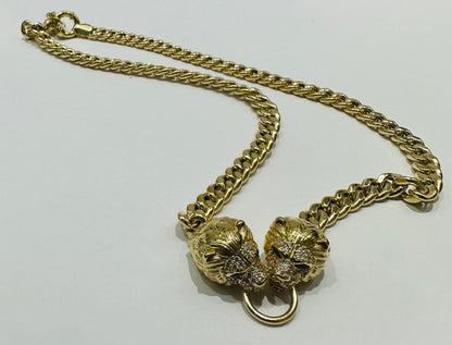 10K GOLD LION FACED CUBAN LINK CHAIN NECKLACE- WEIGHT: 22.2gm