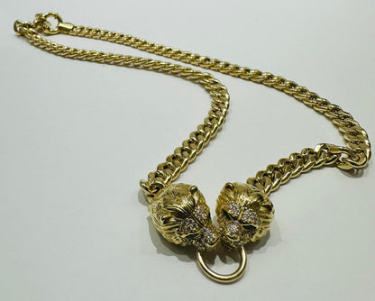 10K GOLD LION FACED CUBAN LINK CHAIN NECKLACE- WEIGHT: 22.2gm