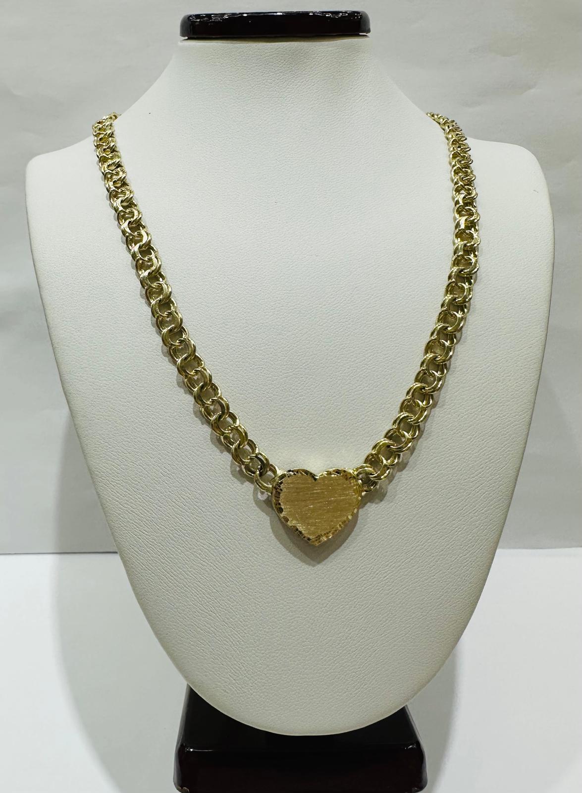 10K GOLD HEART PENDANT CHINO LINK CHAIN NECKLACE- WEIGHT: 24.5gm