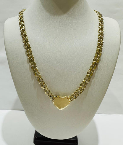 10K GOLD HEART PENDANT CHINO LINK CHAIN NECKLACE- WEIGHT: 24.5gm