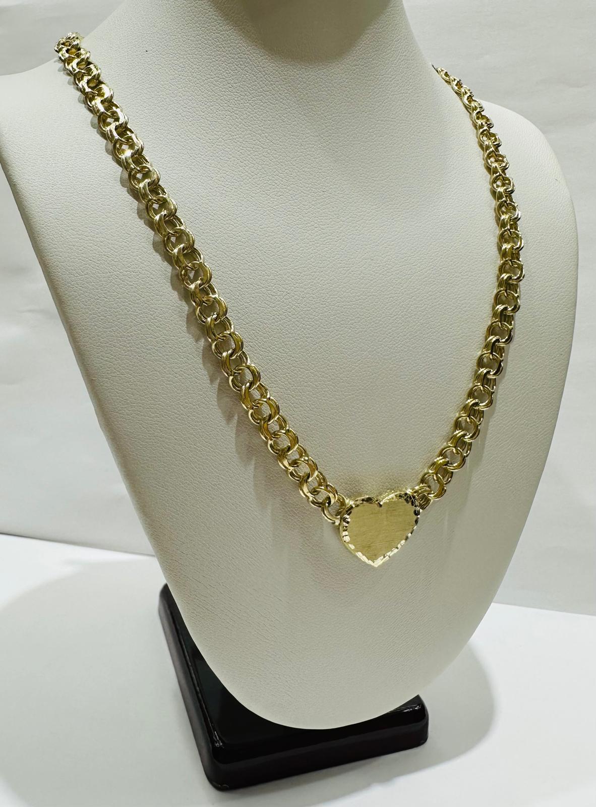 10K GOLD HEART PENDANT CHINO LINK CHAIN NECKLACE- WEIGHT: 24.5gm