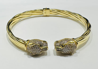 10K GOLD DOUBLE PANTHER FACE BRACELET- WEIGHT: 12.1gm