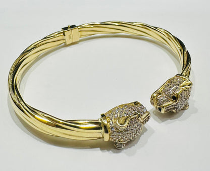 10K GOLD DOUBLE PANTHER FACE BRACELET- WEIGHT: 12.1gm