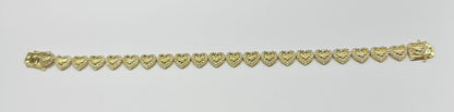 10K GOLD HEART NUGGET BRACELET WITH WHITE SAPPHIRE- WEIGHT: 10.6gm