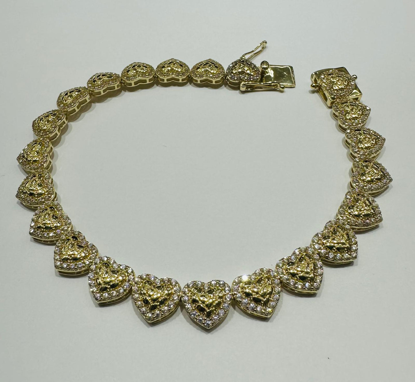 10K GOLD HEART NUGGET BRACELET WITH WHITE SAPPHIRE- WEIGHT: 10.6gm