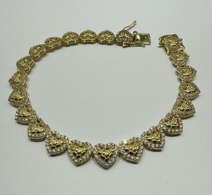 10K GOLD HEART NUGGET BRACELET WITH WHITE SAPPHIRE- WEIGHT: 10.6gm