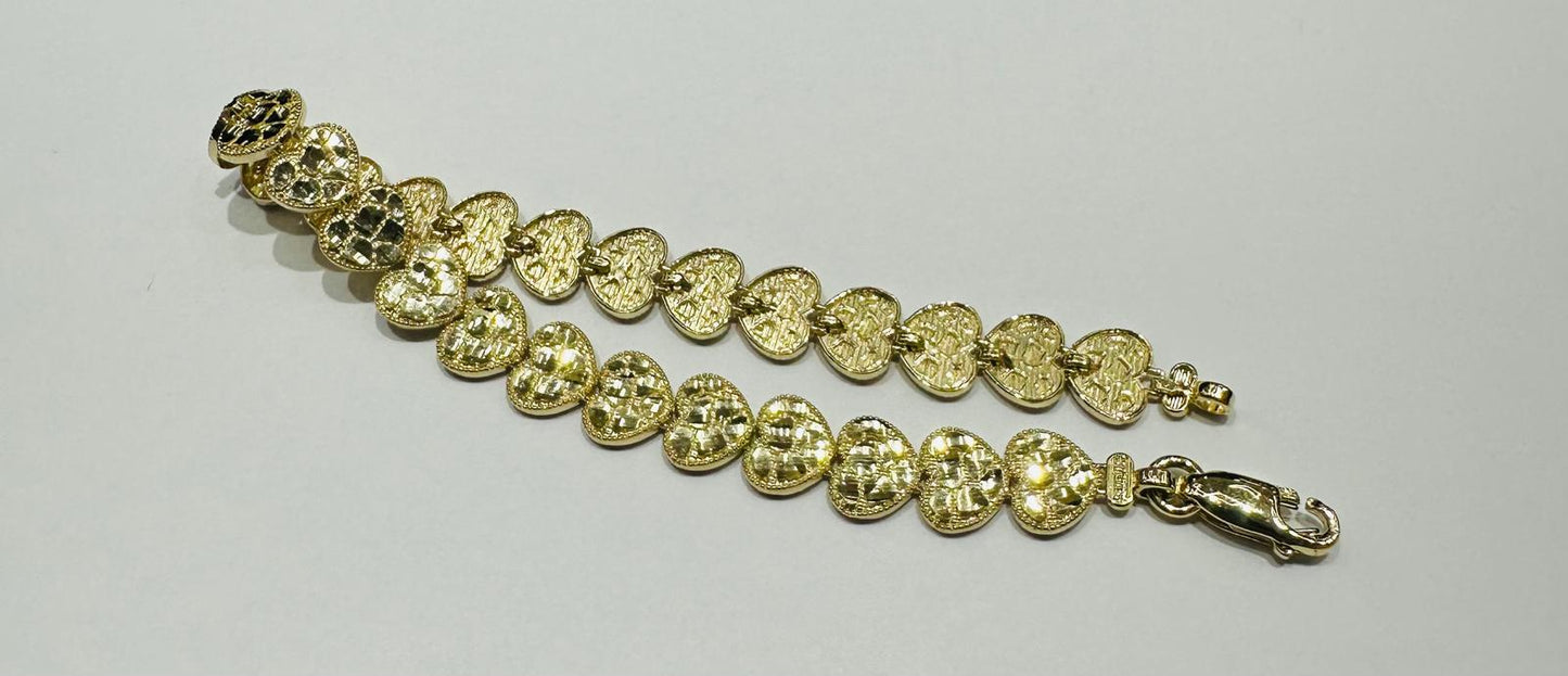 10K GOLD HEART NUGGET BRACELET- WEIGHT: 9.4gm