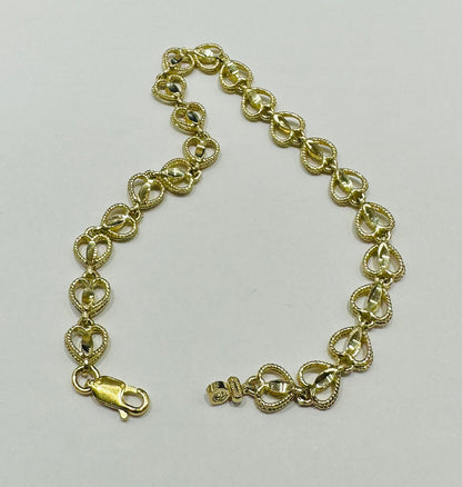 10K GOLD HEART BRACELET- WEIGHT: 7.4gm   7.5"