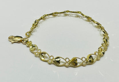 10K GOLD HEART BRACELET- WEIGHT: 5.0gm   7.5"