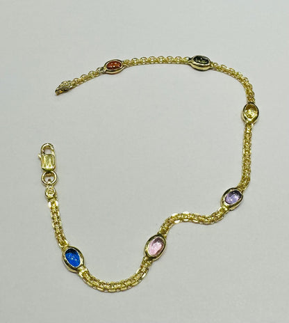 10K GOLD MULTI-COLOR HEART BRACELET- WEIGHT: 4.2gm   8"