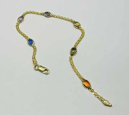 10K GOLD MULTI-COLOR HEART BRACELET- WEIGHT: 4.2gm   8"