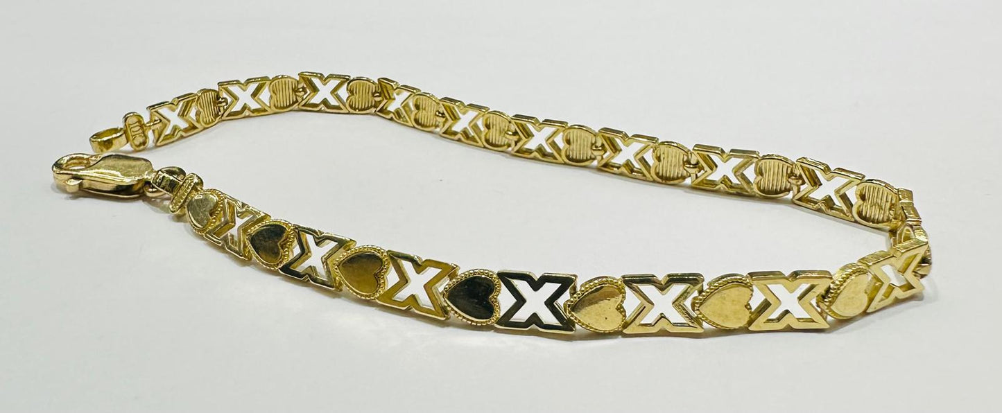 10K GOLD HEART BRACELET- WEIGHT: 5.8gm   7"