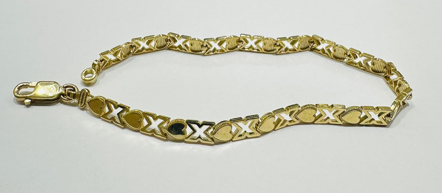 10K GOLD HEART BRACELET- WEIGHT: 5.8gm   7"