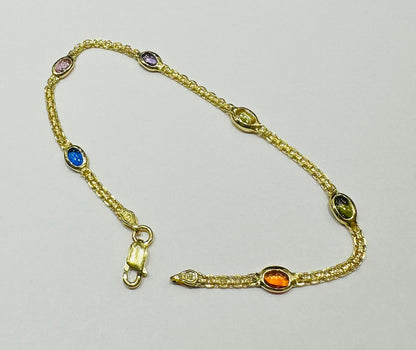 10K GOLD MULTI-COLOR HEART BRACELET- WEIGHT: 4.2gm   8"