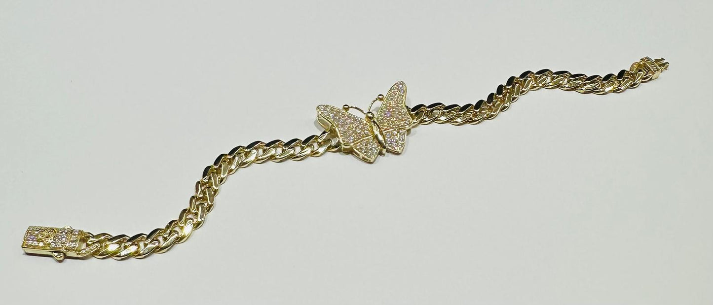 10K GOLD BUTTERFLY CUBAN LINK BRACELET- WEIGHT: 8.9gm   8"