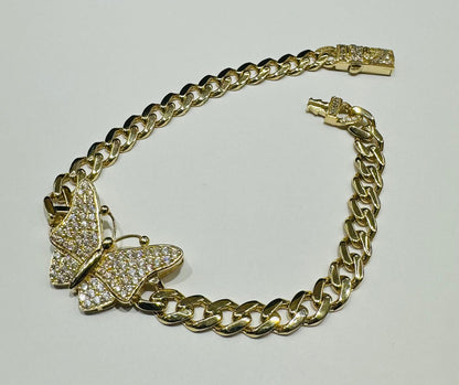 10K GOLD BUTTERFLY CUBAN LINK BRACELET- WEIGHT: 8.9gm   8"