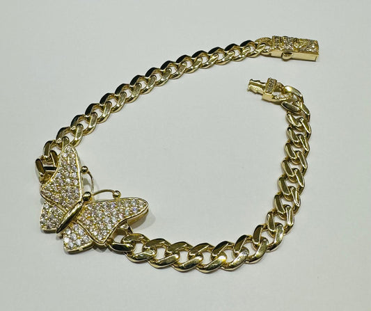 10K GOLD BUTTERFLY CUBAN LINK BRACELET- WEIGHT: 8.9gm   8"