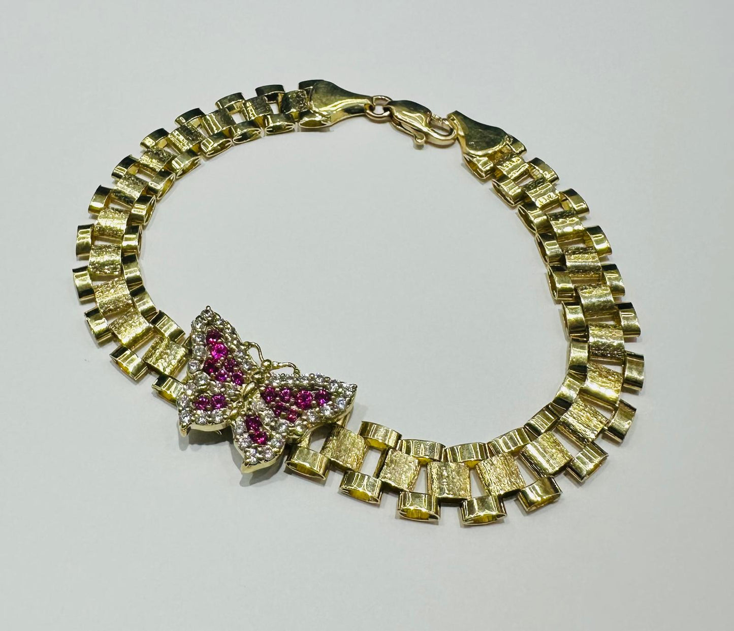 10K GOLD BUTTERFLY ROLEX LINK BRACELET- WEIGHT: 10.2gm   7.5"