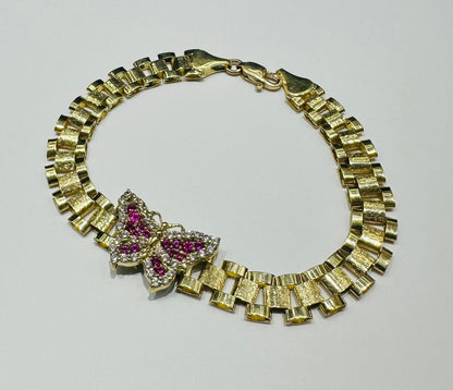 10K GOLD BUTTERFLY ROLEX LINK BRACELET- WEIGHT: 10.2gm   7.5"