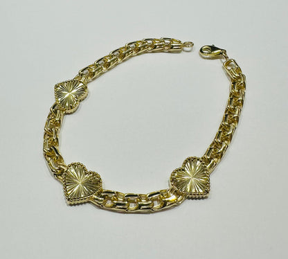 10K GOLD HEART BRACELET- WEIGHT: 9.4gm   7"