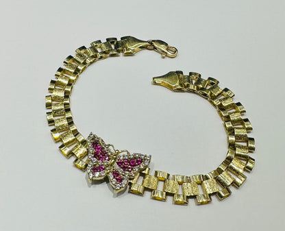10K GOLD BUTTERFLY ROLEX LINK BRACELET- WEIGHT: 10.2gm   7.5"