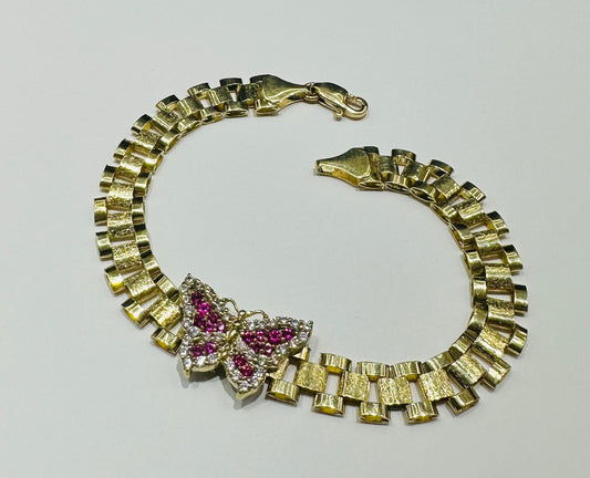 10K GOLD BUTTERFLY ROLEX LINK BRACELET- WEIGHT: 10.2gm   7.5"