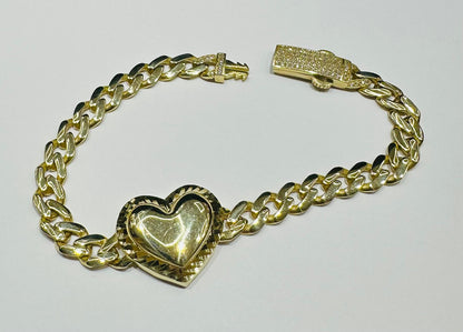 10K GOLD HEART CUBAN LINK BRACELET- WEIGHT: 12.0gm   8"