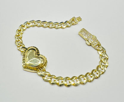 10K GOLD HEART CUBAN LINK BRACELET- WEIGHT: 12.0gm   8"