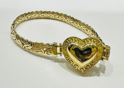 10K GOLD HEART BYZANTINE LINK BRACELET- WEIGHT: 11.9gm   8"