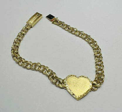 10K GOLD HEART CHINO LINK BRACELET- WEIGHT: 10.6gm   8"