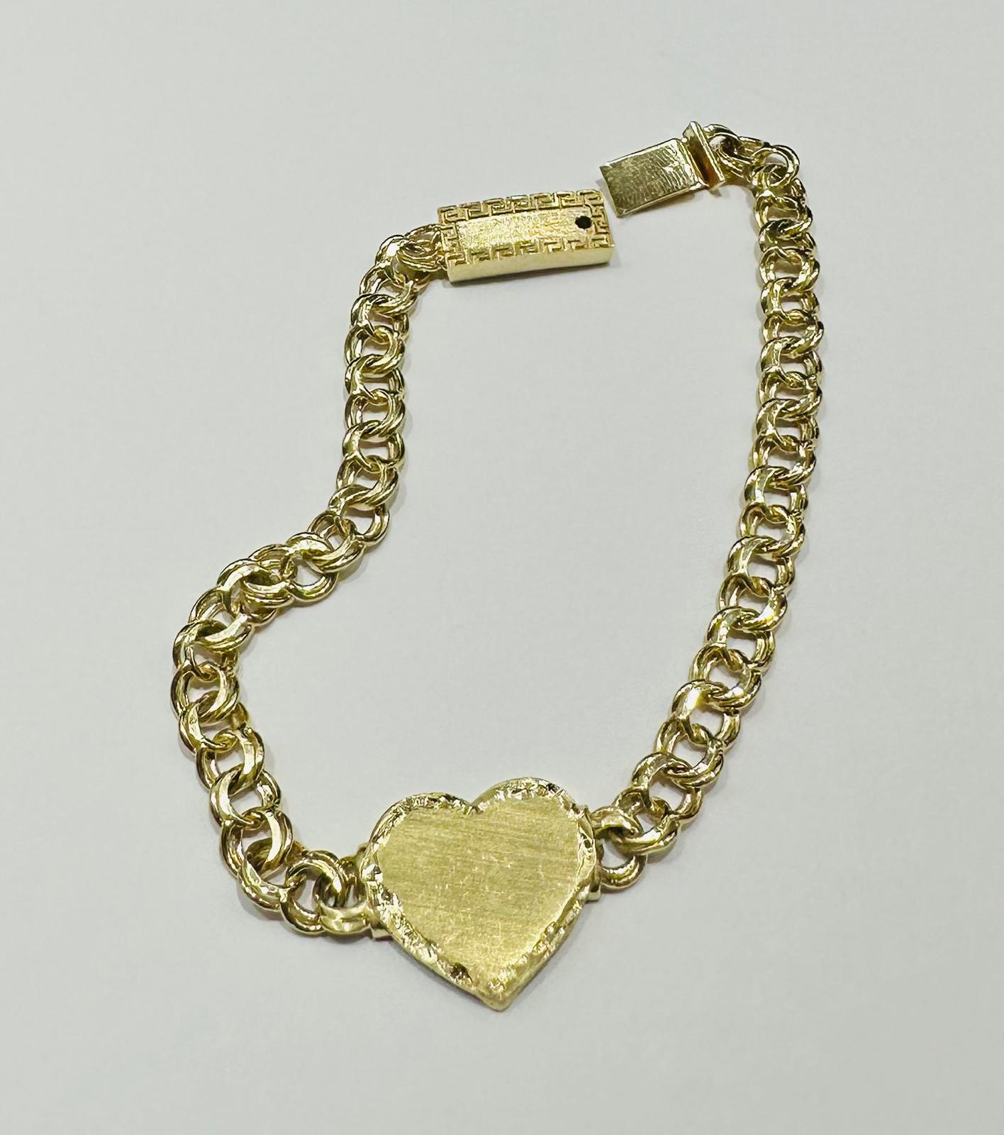 10K GOLD HEART CHINO LINK BRACELET- WEIGHT: 10.6gm   8"