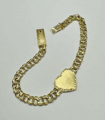 10K GOLD HEART CHINO LINK BRACELET- WEIGHT: 10.6gm   8"