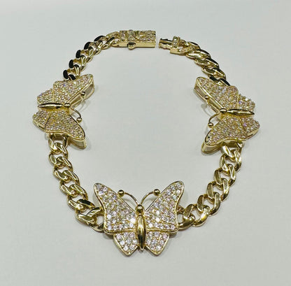 10K GOLD BUTTERFLY CUBAN LINK BRACELET- WEIGHT: 13.6gm   8"