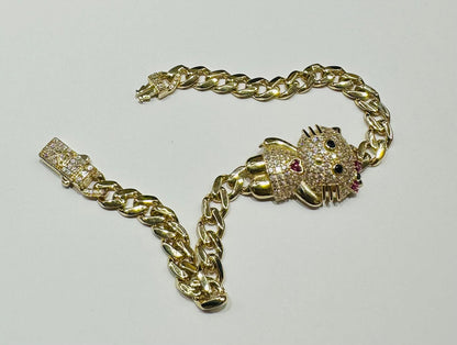 10K GOLD KITTY CUBAN LINK BRACELET- WEIGHT: 9.1gm   7.5"