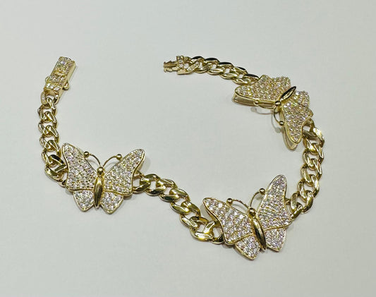 10K GOLD BUTTERFLY CUBAN LINK BRACELET- WEIGHT: 13.6gm   8"